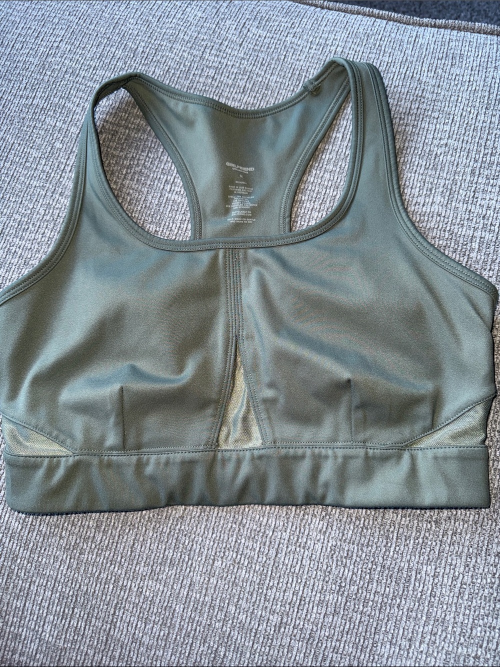 Green Racerback Sports Bra with Mesh Cut Outs